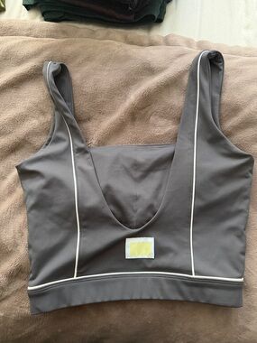 Scoop-Neck Athletic Bralette - Gray with White Trim